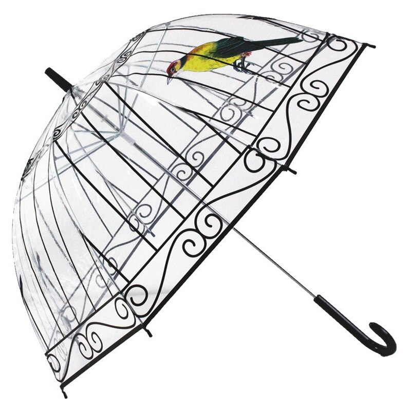 Paraguas transparente de plástico EVA de Yesello, 1 Uds., bonita jaula para pájaros, sombrilla de mango largo, paraguas de burbuja transparente para lluvia para mujer