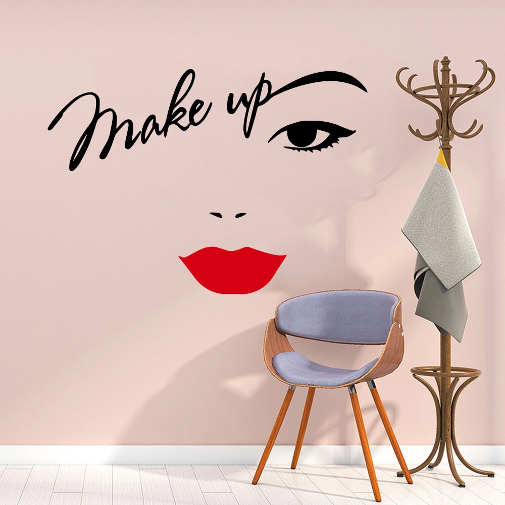 Skønhedssalon vægklistermærke smuk dame frisør til dame & #39 ;s røde læber vinyl makeup klistermærke hår frisør frisør mærkat