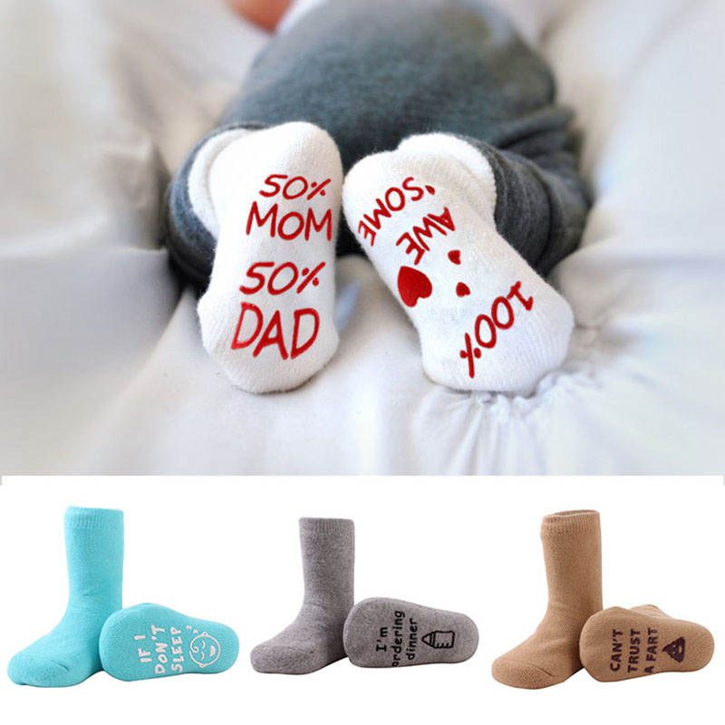 Cute Letter Print Baby Socks Winter Autumn Warm Newborn Baby Girl Boy Socks Anti Slip Infant Toddler Socks Sokken 0-1Y