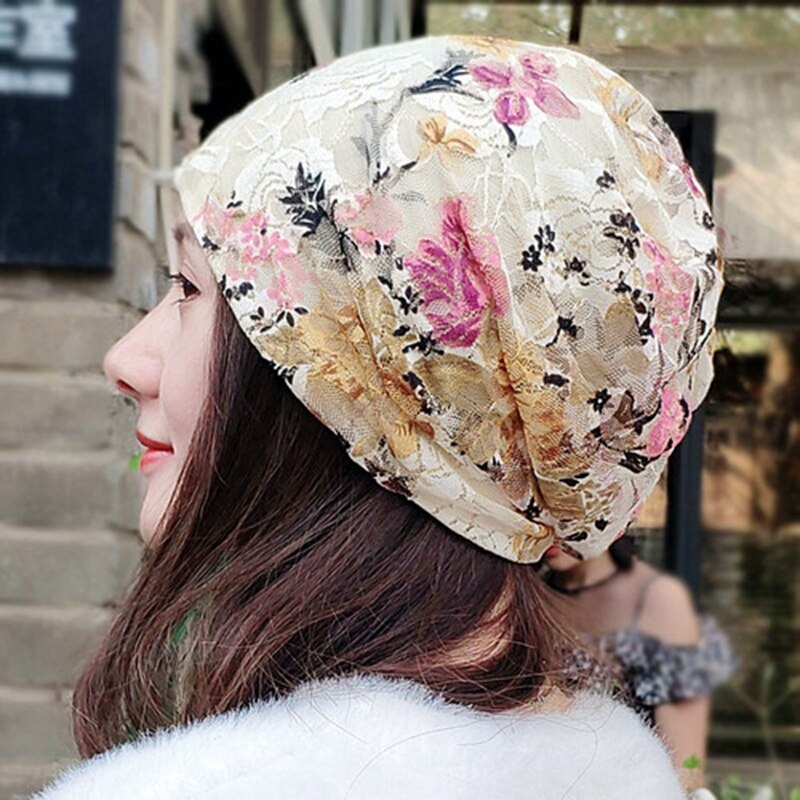 Damskie czapki wiosna lato cienkie czapeczki dla kobiet projektant koronki kwiat skullies chustka na głowę kapelusz jesień najnowsze czapki turban: 10