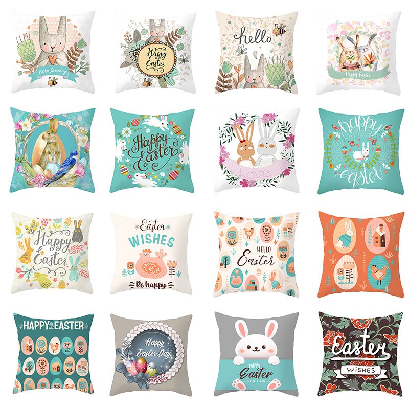 Kids Kussen Print Pasen Leuke Konijn Print Kussen 45*45Cm Case Polyester Sofa Auto Kussen Cover Home Decor funda Rechthoekige