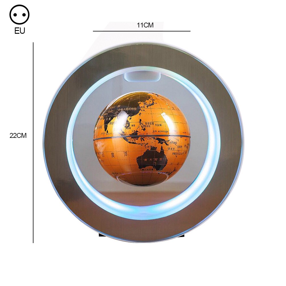 Globo redondo de luz LED, globo redondo, mapa del mundo, tierra flotante, luz de levitación magnética, antigravedad bola mágica, navidad: EU Plug / Golden