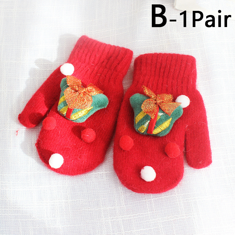 Christmas Red Full Finger Gloves Mittens Snowman Gloves Girl Knitting Needle Thickened Party Year Children