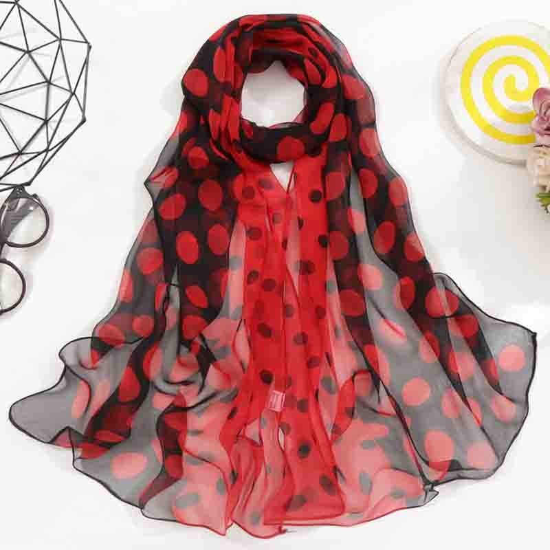 Spring Summer Autumn Women's Thin Silk Scarves Simulation Silk Wild Georgette Gradient Sunscreen Printing Multicolor Scarf A51: red black