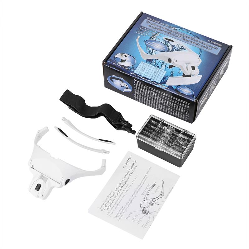 2-LED visière loupe lunettes loupe réparation bijoutier loupe outils avec 5 remplaçable lentille bandeau