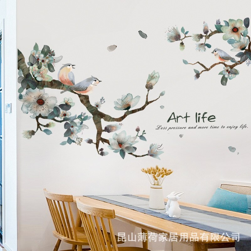 Wysokiej jakości sztuki życia kwiat ptak gałęzie grzejnik ścienny naklejki pcv dla TV robić salonu przyklejany robić ściany tapety wystrój domu duże