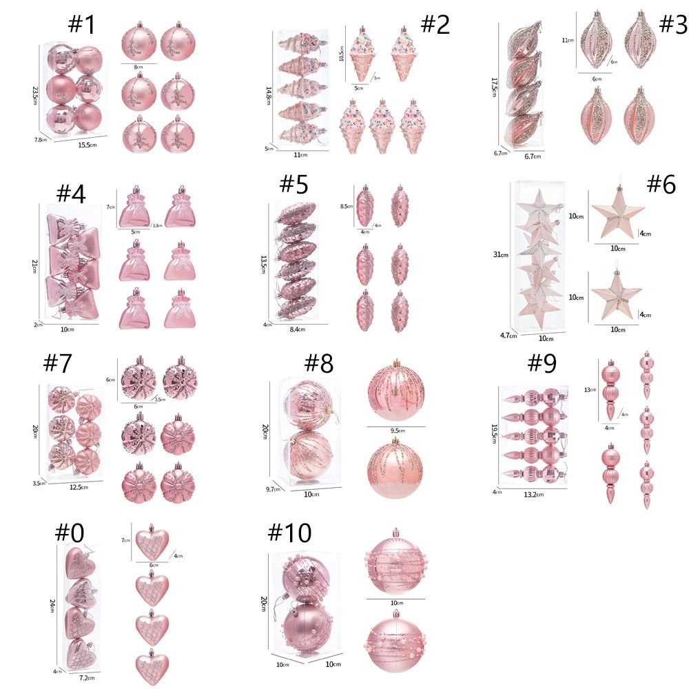 Pink Christmas Balls Pendants Pinecone Ice Cream Xmas Tree Hanging Ornaments Shatterproof Pentagram Merry Christmas Decor