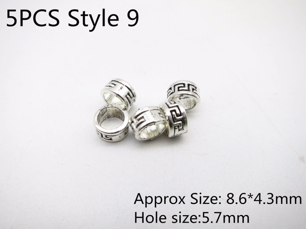 5Stck Antike silber Haar flechten Dreadlock Perlen ringe rohr Wikinger Rune Bart perlen DIY Haar Styling Zubehör: 5Stck Stil 9