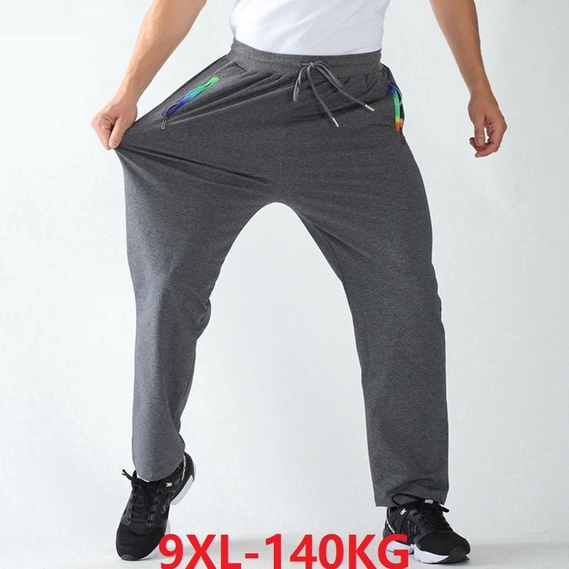 summer men sweatpants sports pants big size 7XL 8XL 9XL man elasticity pants Elastic waist Straight Trouser pockets with zipper