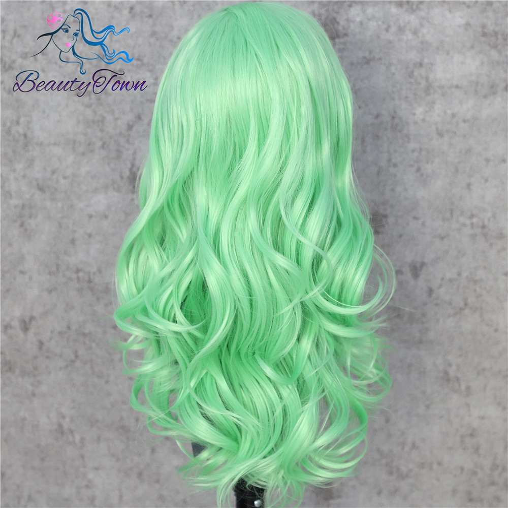 BeautyTown Onda Verde claro resistente al calor Drag Queen Blogger maquillaje mujeres presentes boda peluca frontal de encaje sintético