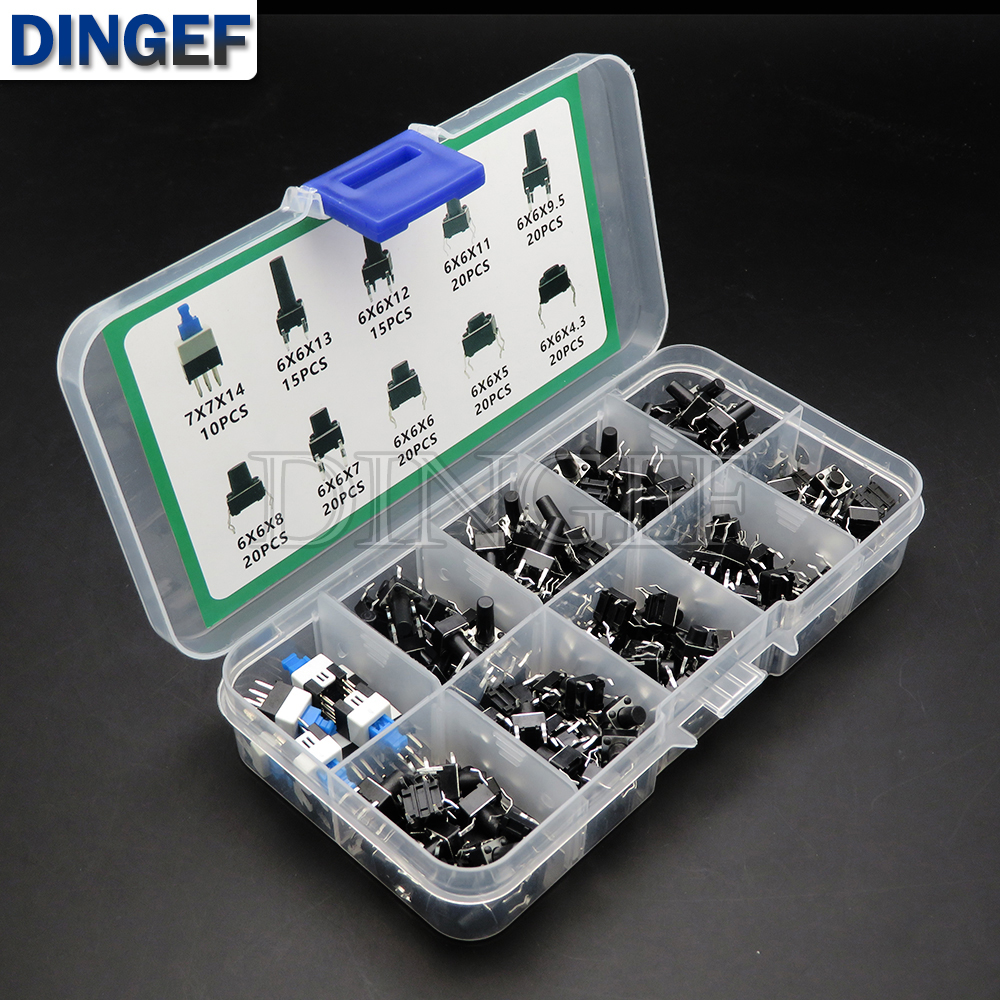 100/180/200 Uds 6x6mm Micro Kit de interruptor táctil 6x6 Mini palanca táctil botón PCB momentáneo 4 pines pulsador ibuw