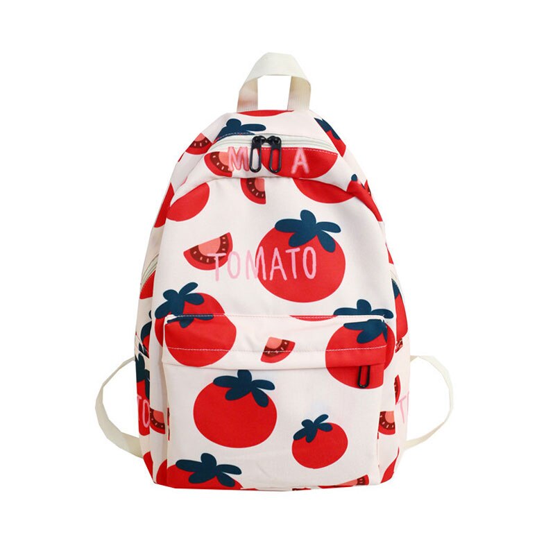 Girls Fruit Printing Backpacks Teenager Preppy Style Canvas Schoolbags Large Cute Tomato Avocado Durian Print Travel Bags