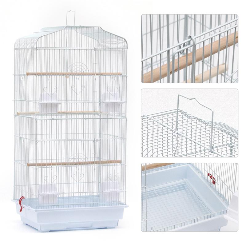 Jaula blanca para pájaros de doble capa, casa para exteriores, de alambre, jaula grande para pájaros, loro Canario para periquitos, aviario canario con ruedas, HWC