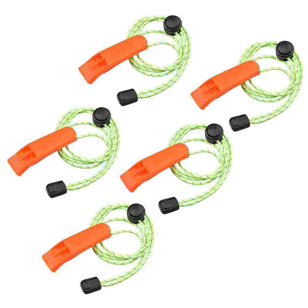 5pcs Emergency Survival Whistles Survival Lifeguard Whistle with Hanging Ropes