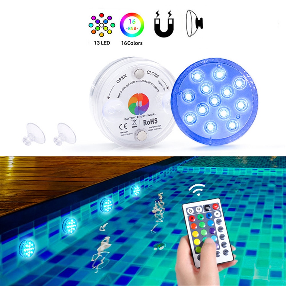 mise à niveau Aimant RVB Lumière Submersible IP68 13LEDs Sous-Marine Lampe De Nuit Extérieure Vase Bol Étang Piscine Décoration Lampe