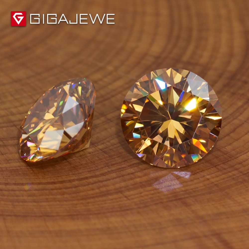 GIGAJEWE Moissanite Golden Color VVS1 Round Cut laboratory Diamond Gem Loose Stone Charms For DIY Jewelry Making Girlfriend