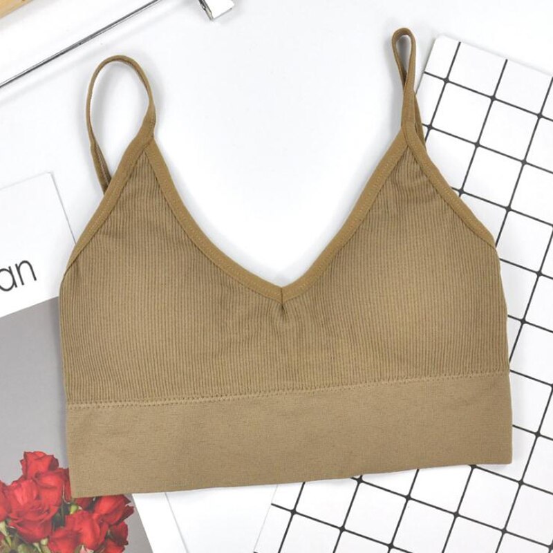 Women Sexy Crop Tops Tube Top Female Streetwear Sleeveless Camis Seamless Sports Lingerie Tee Bra Crop Top Bandeau Top Tank: Khaki