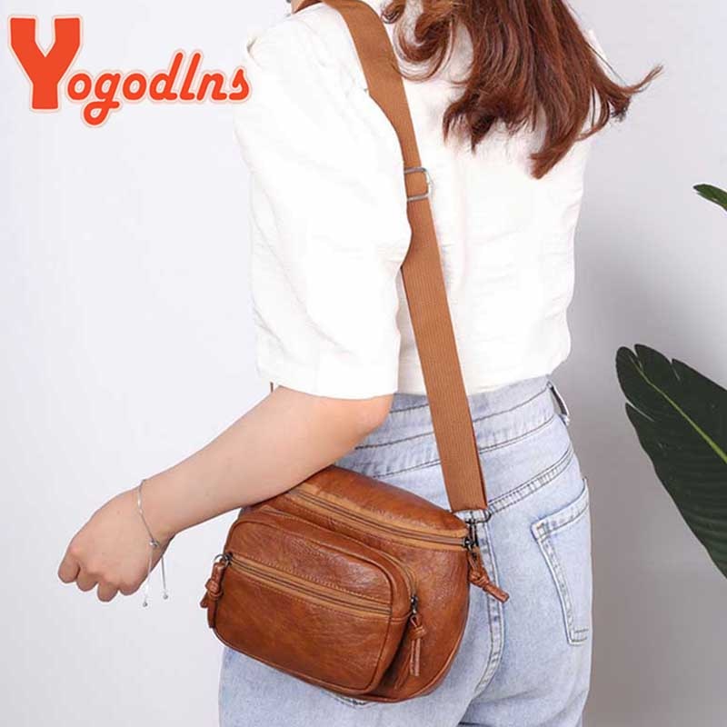 Yogodlns pu lær skulderveske kvinner liten firkantet veske multi-pocket messenger bag fritid shopping crossbody bag handba
