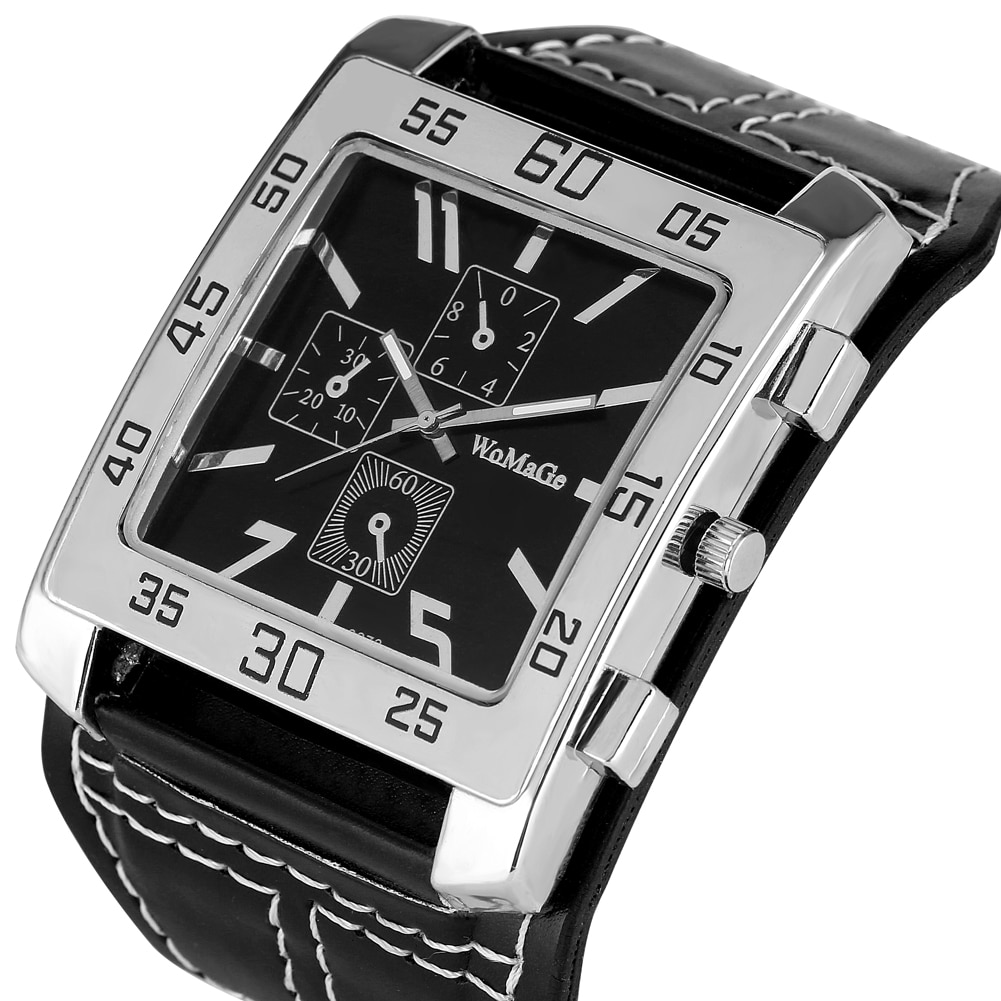 Stor stor firkantet urskive gotisk punk rock ur herre stil stort bredt læder armbånd manchet herre armbåndsur relogio masculino