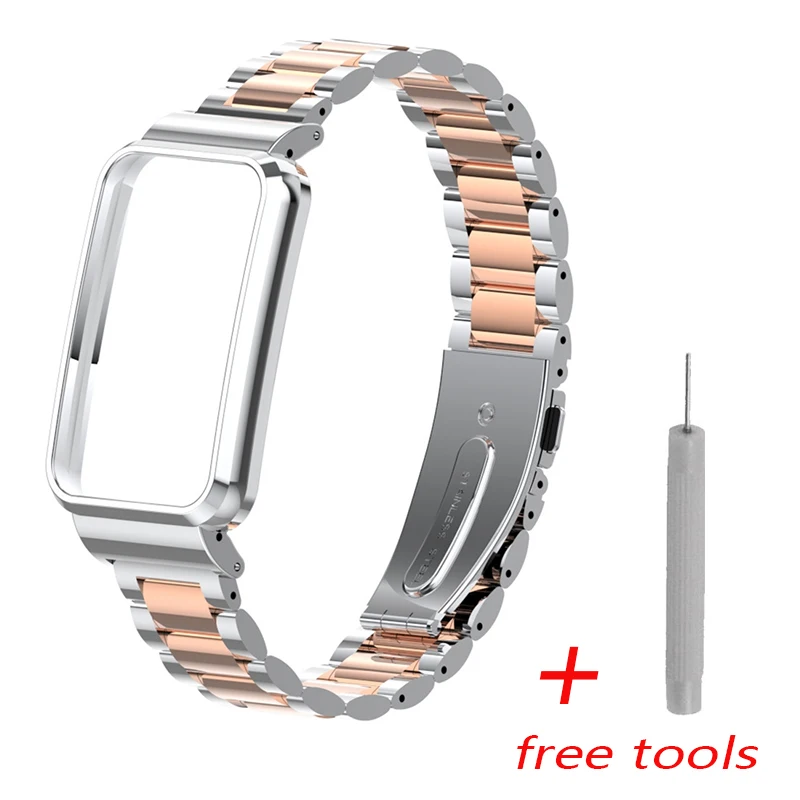 Correa de acero inoxidable para Xiaomi Mi Band 7 Pro, pulsera para reloj inteligente, Protector de caja de Metal, cubierta de pulsera para Mi Band 7 Pro: Rosado