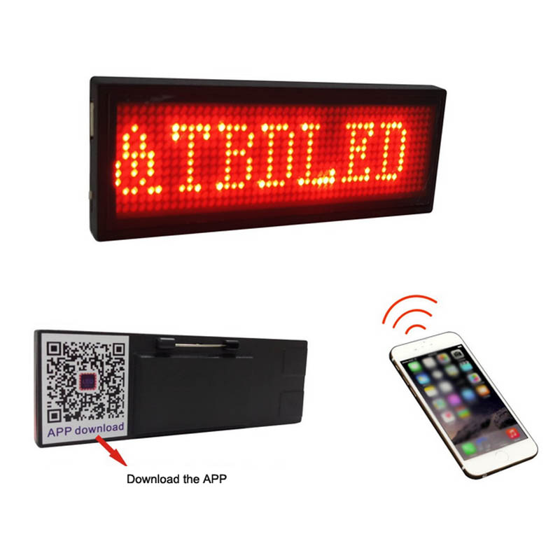 Wireless Bluetooth LED Name Badge Sign Scrolling Advertising Business Card Show Display for Message Display -Red