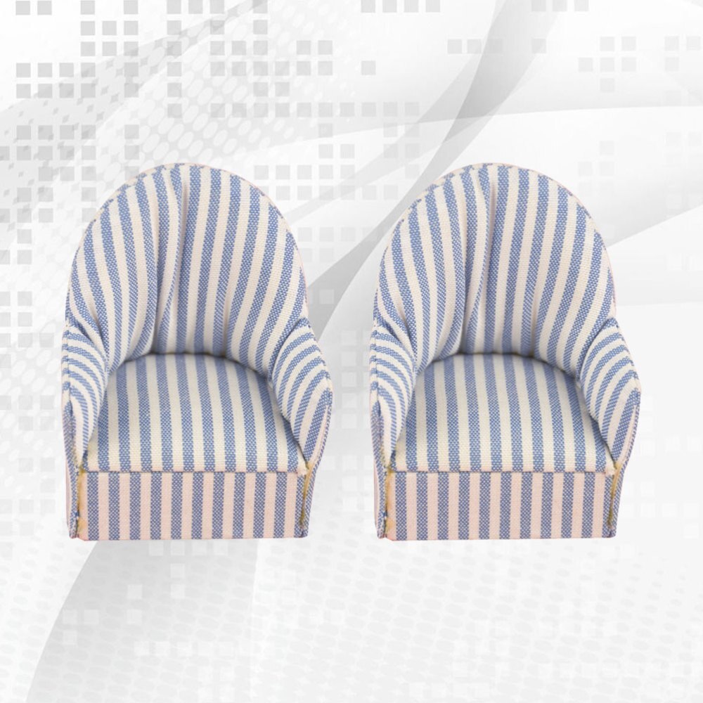 2 pièces 1/12 bleu rayure motif canapé chaise jouets artificiels Micro décors photographie mise en page accessoires en bois ornements pour maison de poupée M