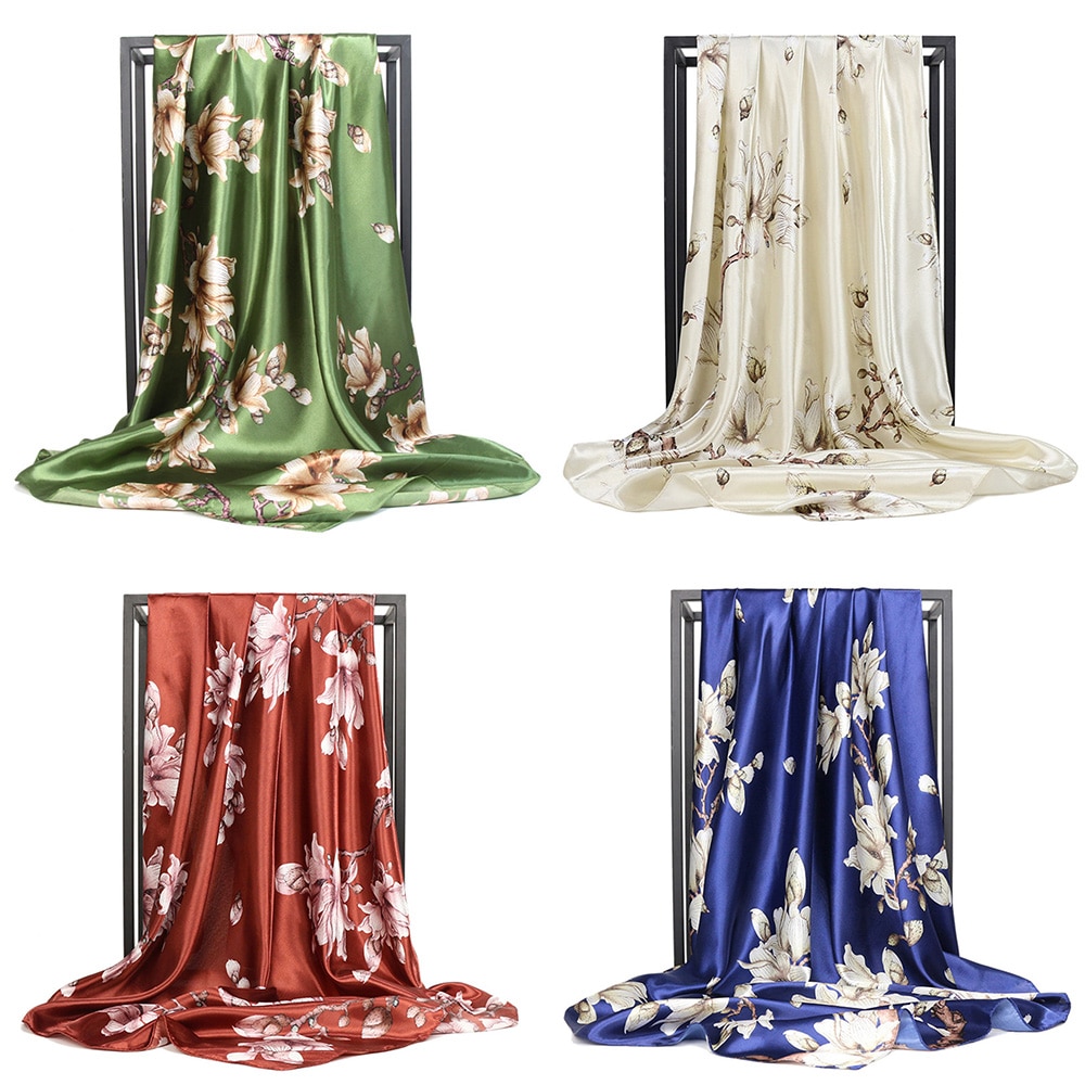 90*90cm trykte silke skjerf firkantet kvinnelig solkrem vill dekorasjon multifunksjonell silke tynn skjerf mann kvinner vår sommer