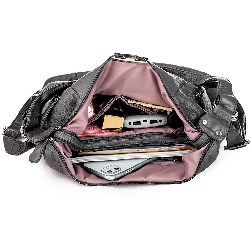 Bolso de hombro grande para mujer, bolsa de viaje de lujo, de piel suave, de 2 capas, multifunción