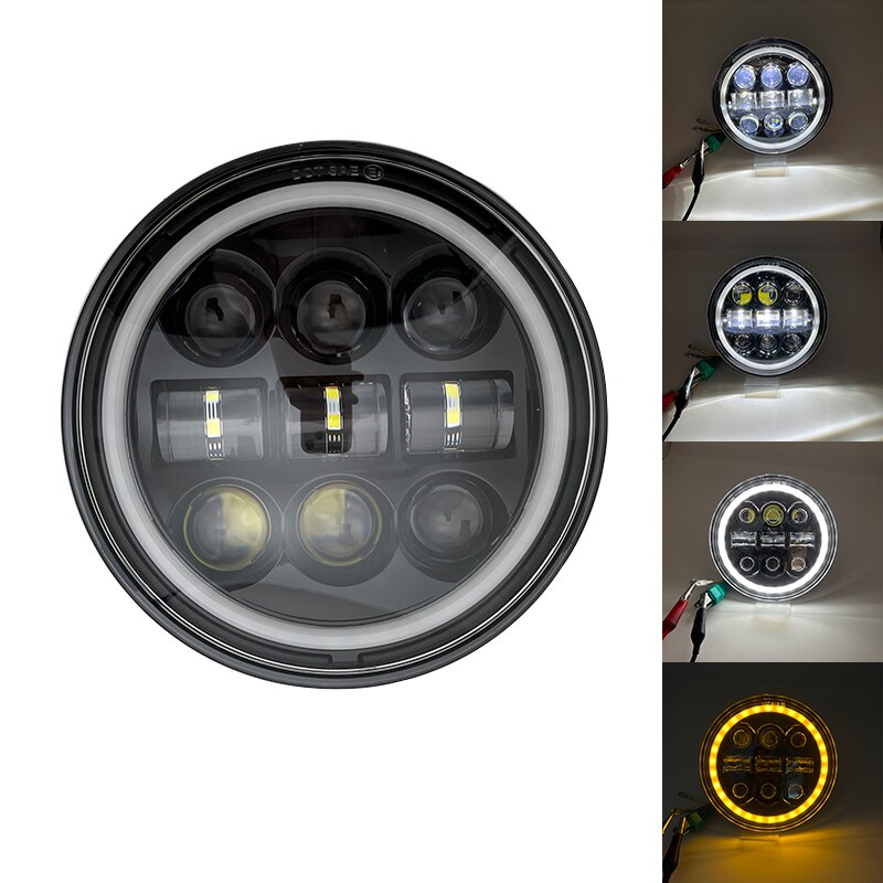 5.75&quot; inch LED Projector Headlight with Halo Angel Eyes White DRL Lights for Honda Shadow Aero Phantom VLX 600 750 VT 1100: C Black