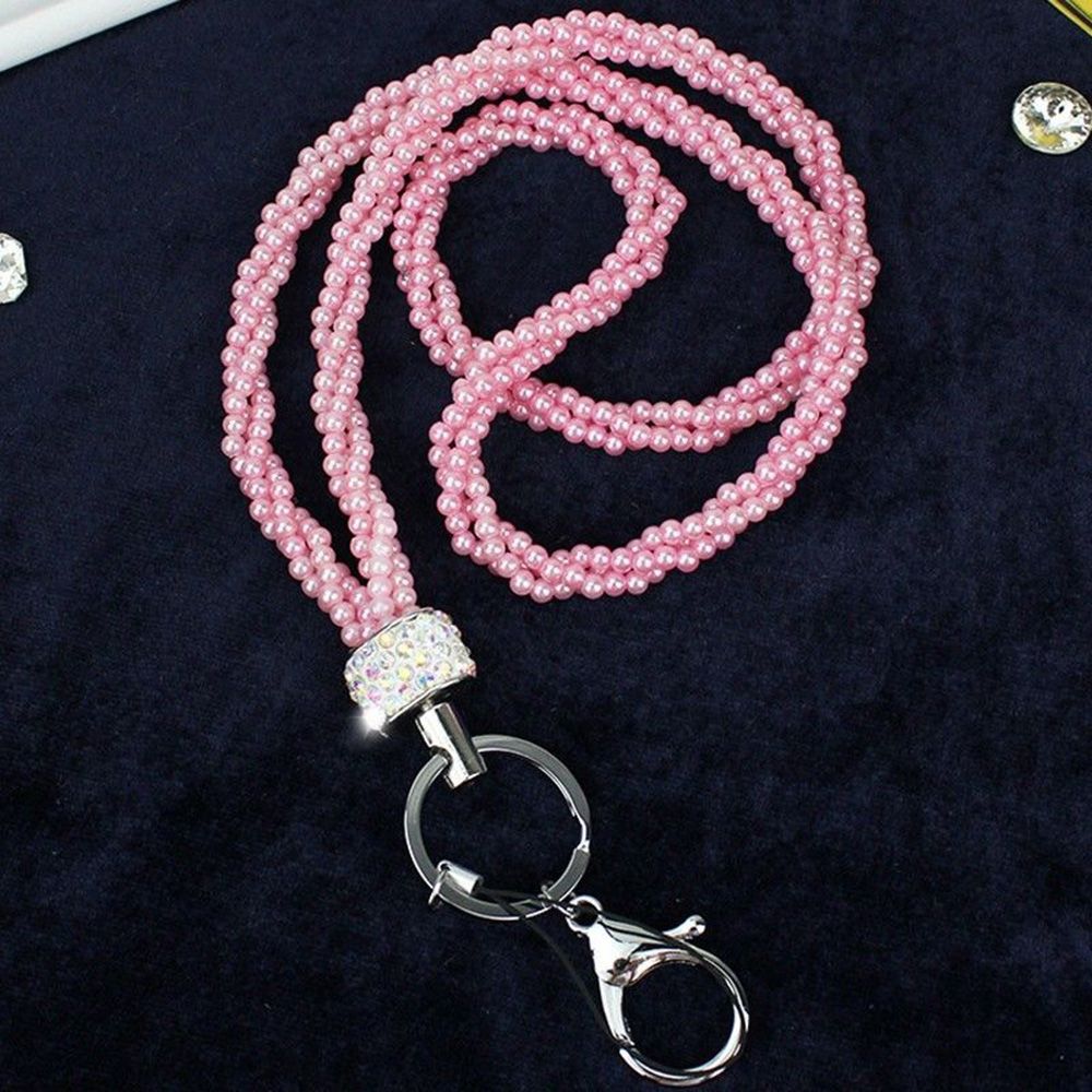 1PCS Rhinestone Bling Lanyard Crystal Pearl Neck Strap Key Ring Cell Phone Badge ID Holder For Camera USB Keycord Keychain: 2