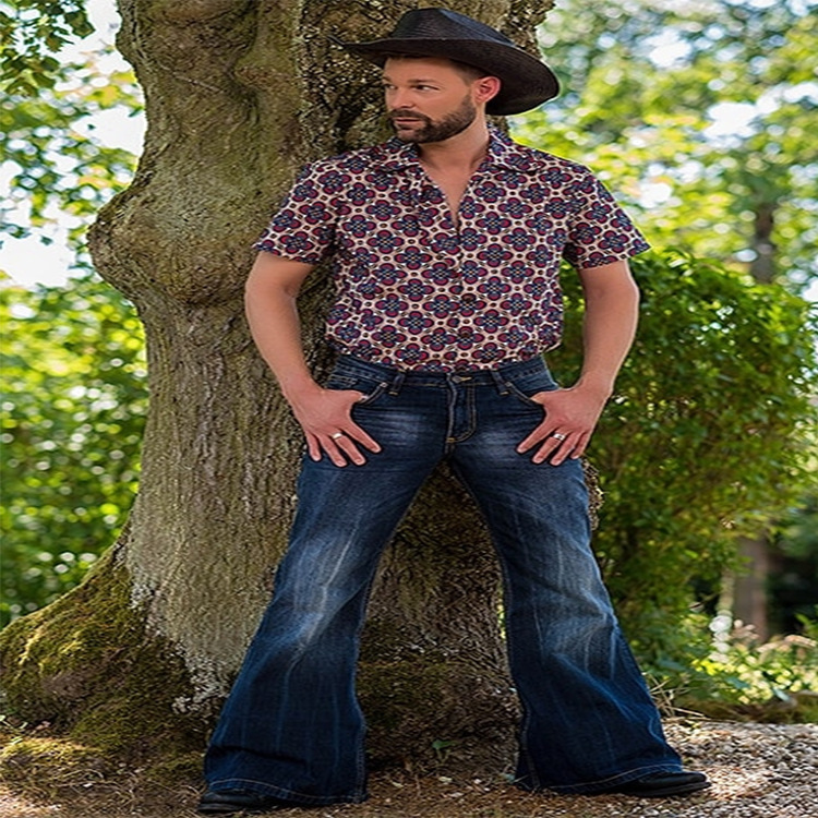 Pantalones vaqueros de talla grande para hombre, Jeans elásticos de cintura media, Bootcut, Vintage, holgados, acampanados, ropa de calle