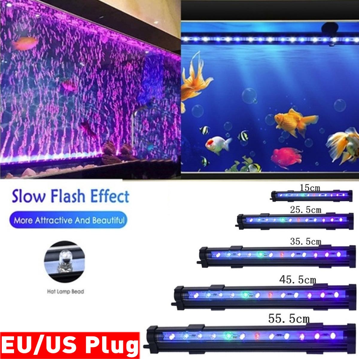 100-240v akvarium lys led vandtæt akvarium lys undersøiske fisk lampe akvarier dekor belysning plante lampe 15-55.5cm