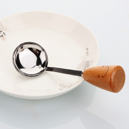 UXCELL-utensilios de cocina de acero inoxidable con mango de cara sonriente, cuchara para sopa, cucharón de madera, KX 226, 1 unidad