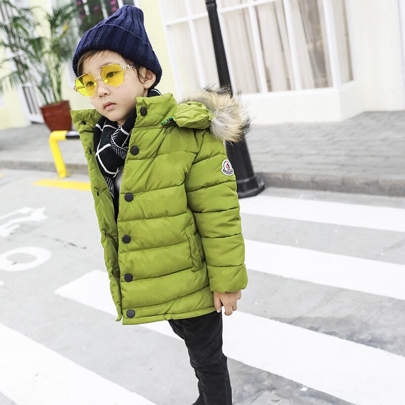 Winter Boy Jacket Korean Children Warm Fur Collar Cotton Coat Outerwear 2-7 Years