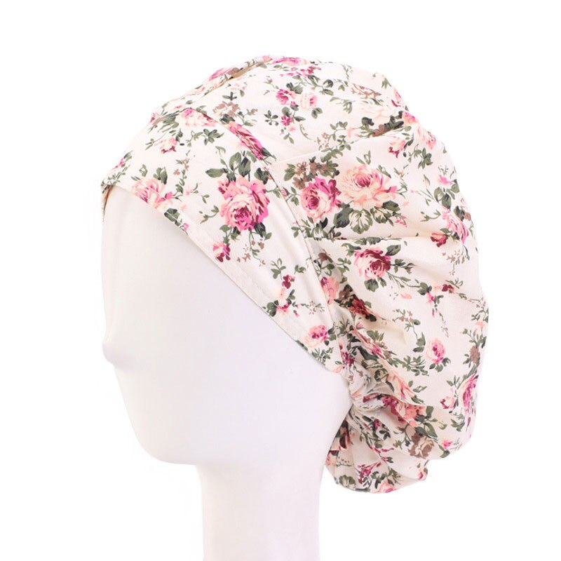 Scrubmutsen voor vrouwen, haarbedekking, bloemenprint, verstelbare zweetband, bouffantmutsen, katoenen hoeden, herbruikbare werkkleding, hoofddeksels: Beige