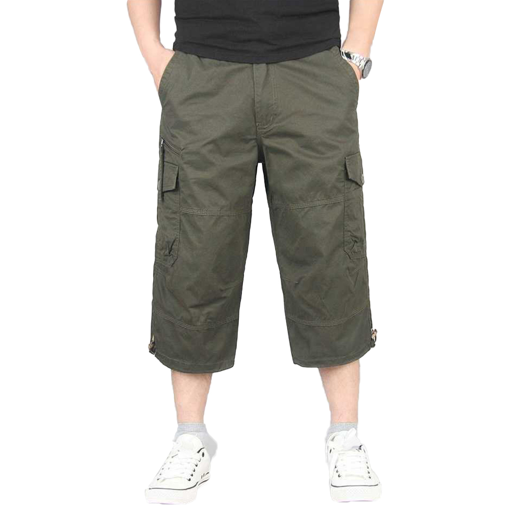 Multi-Pocket Straight Capri Cropped Broek Broek Mannen Hip Hop Streetwear Cargo Werk Broek Overall Mannen Casual Losse broek: XXL / Army Green