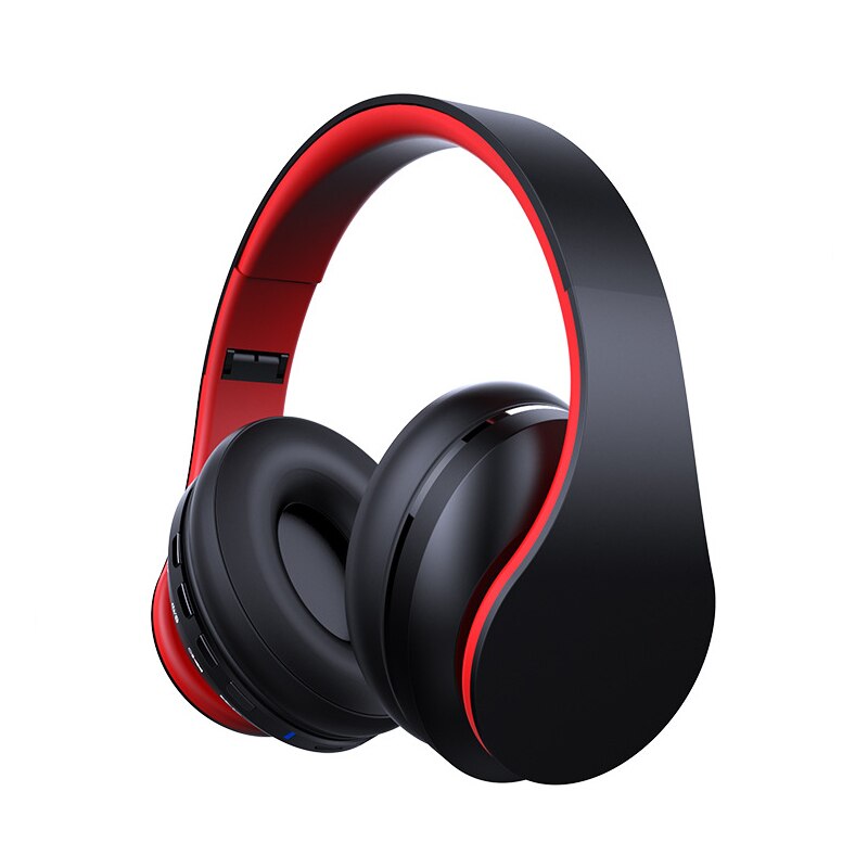 Stereo oortelefoon bluetooth ruisonderdrukking grote koptelefoon draadloze gamer koptelefoon opvouwbare headset met microfoon sportmuziek oordopjes: Zwart rood