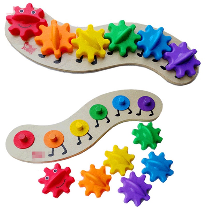 Houten Speelgoed Baby Speelgoed Gemonteerd Gear Worm Kleurrijke Grote Voor Kinderen Leren Baby Cadeau
