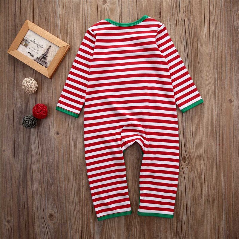 Adorável Listrado Pijama Sleepwear Algodão de Manga Longa Romper Roupas Natal Crianças Recém-nascidas Do Bebê Meninos Meninas Roupas 0-24 M