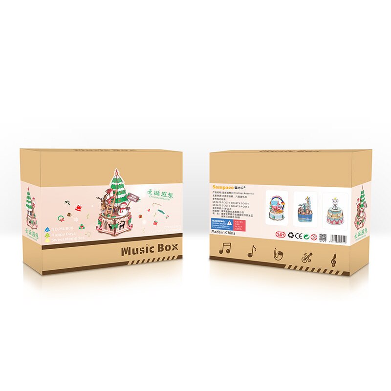 Sampaco Christmas Daydream DIY Music Box Dollhouse Miniature Wood Model Building Toys MUB06