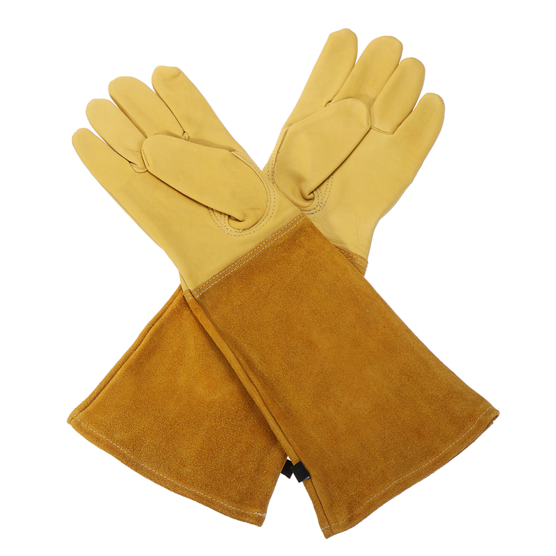 1 par rosenbeskæringshandsker til mænd kvinder ekstra langærmet læder torntæt havearbejde handske: Gul / L