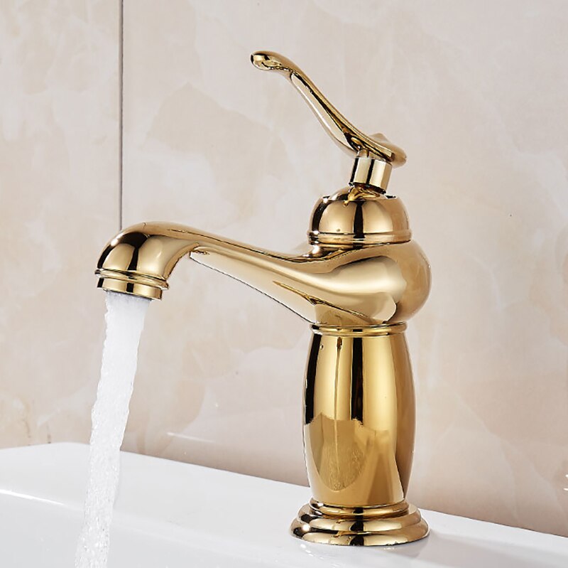 Bathroom Faucet Antique Bronze Basin Sink Solid Brass Vintage Style Single Handle Water Mixer Faucets: Gold-PT