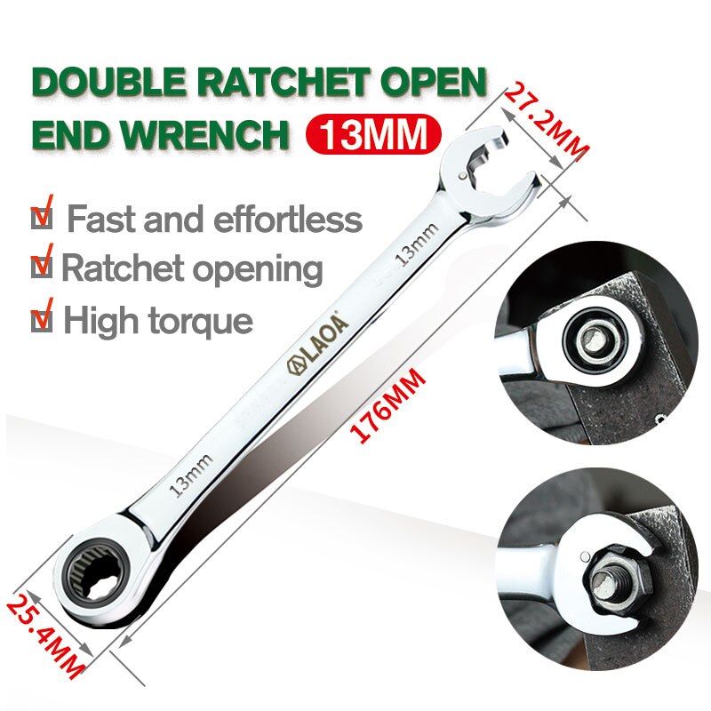 LAOA Multifunctional Fast Ratchet Wrench Double-headed Dual-purpose Open-ended Ratchet Wrench Hand Tools: green