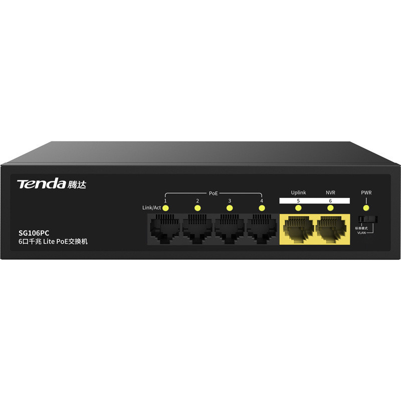 Tenda Gigabit Sg106pc Switch de rede PoE Power 1000Mbps AP Projeto de fiação de monitoramento Cabo VLAN Switch Ethernet de 1 Gbps