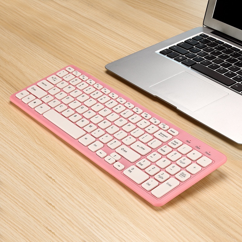 Ultra tynn bærbar standard 96-- nøkkel trådløst bluetooth-tastatur for ipad iphone mac pc (hvit svart blå rosa): Rosa