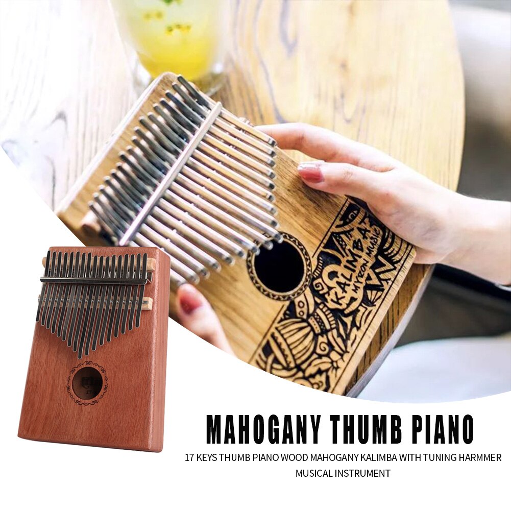 Træ kalimba musikinstrument mahogni tommelfinger klaver musikinstrument 17 nøgler kalimba sæt med tuning hammer