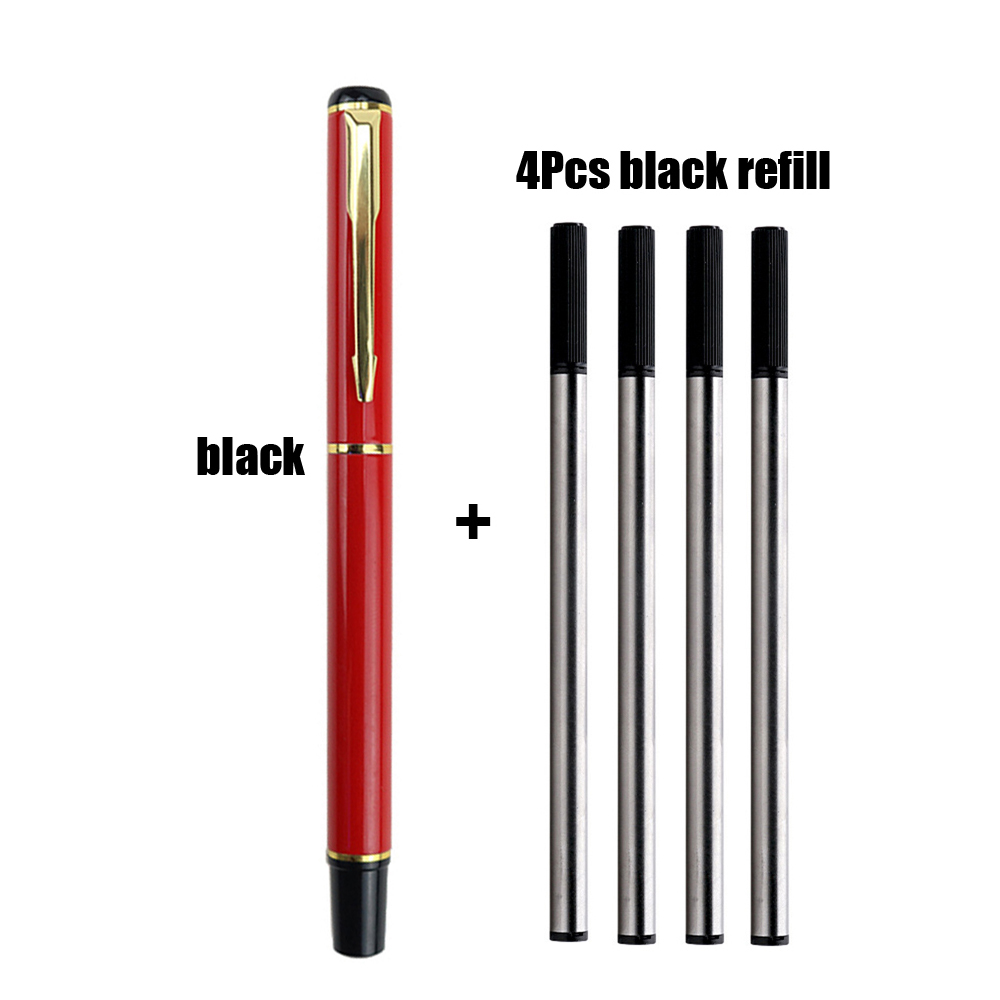 Stylo à bille de bureau en métal avec recharge, écriture fluide, encre bleue et noire, scolaire, 1 + 4 pièces par ensemble: Violet