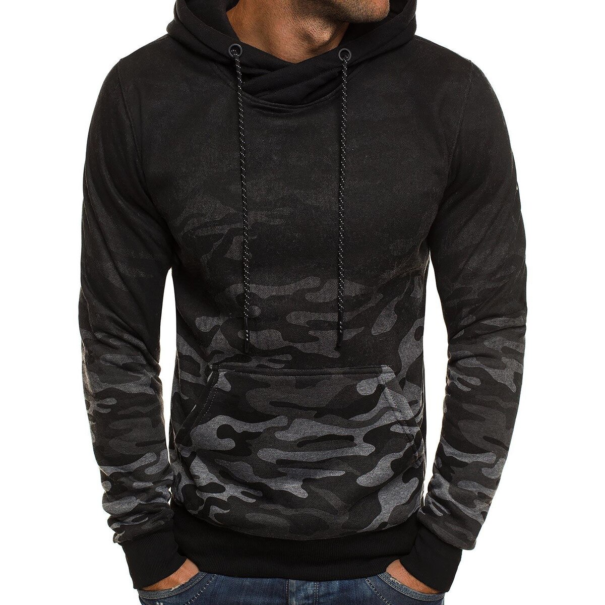 Løbe pullover herre hættetrøje camouflage lange ærmer hættetrøjer varm sweatshirt sportsjakke udendørs træning fitness sportstøj