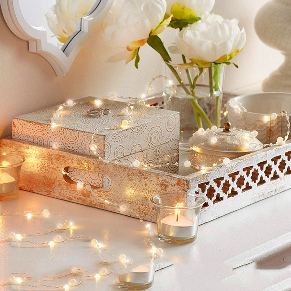 Pearl Led Strings Light 1.8M 20led Copper Wire 2XAA Battery Operated Christmas Wedding Party Decoration LED String Fairy Lights: Default Title