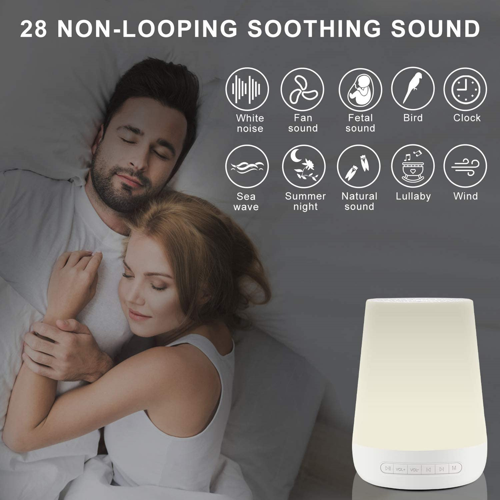 MBZ085 White Noise Machine Baby Sleep Sound Machine Colorful Night Lights 28 Soothing Sounds with 3.5mm Headphone Jack